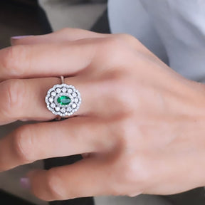 Anillo Roseta Esmeralda Oro Blanco