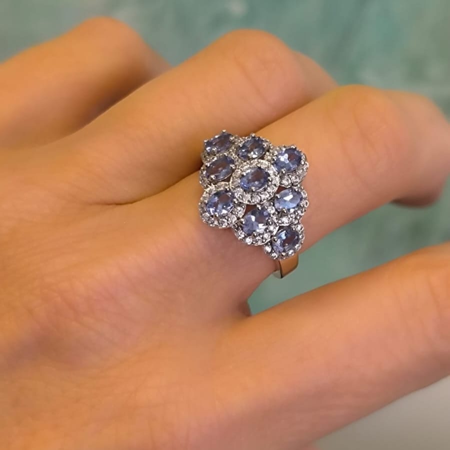 Anillo Plata Rodinada 9 Tanzanitas