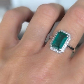 Anillo Oro Blanco 18K Esmeralda Corte Esmeralda