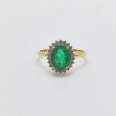 Anillo Oro Amarillo Esmeralda Oval Y Brillantes