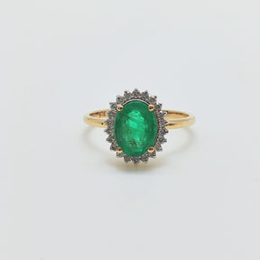 Anillo Oro Amarillo Esmeralda Oval Y Brillantes