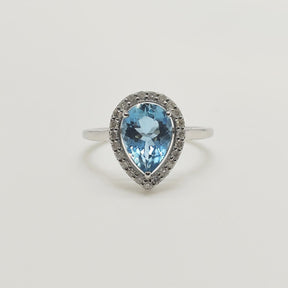 Anillo Oro Blanco Gota Aguamarina Y Brillantes