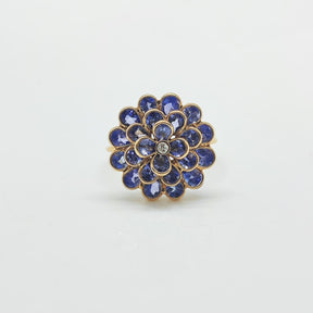 Anillo Oro Amarillo 18K Flor De Tanzanitas Y Brillante