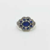 Anillo Plata Rodinada Roseta De Zafiros