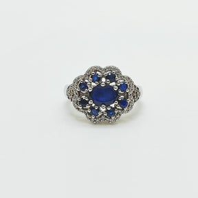 Anillo Plata Rodinada Roseta De Zafiros