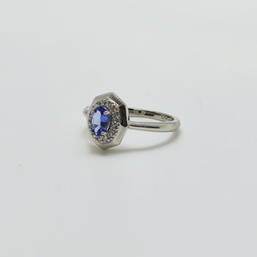 Anillo Plata Rodinada Octagonal Tanzanita Oval