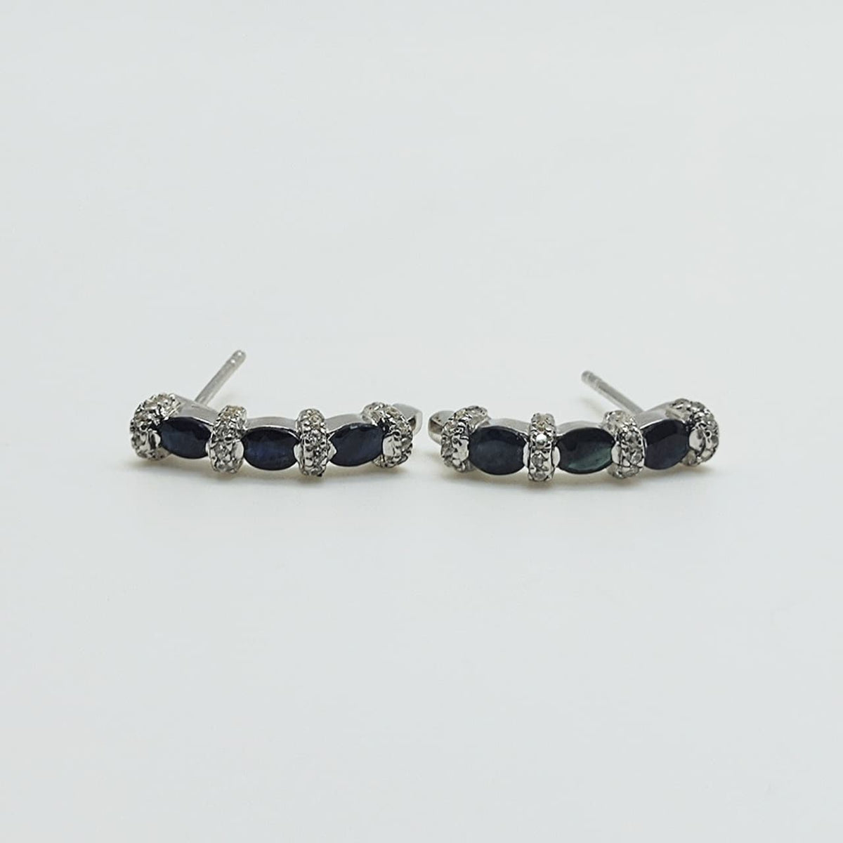 Aros Plata Rodinada Triple Zafiros Oval