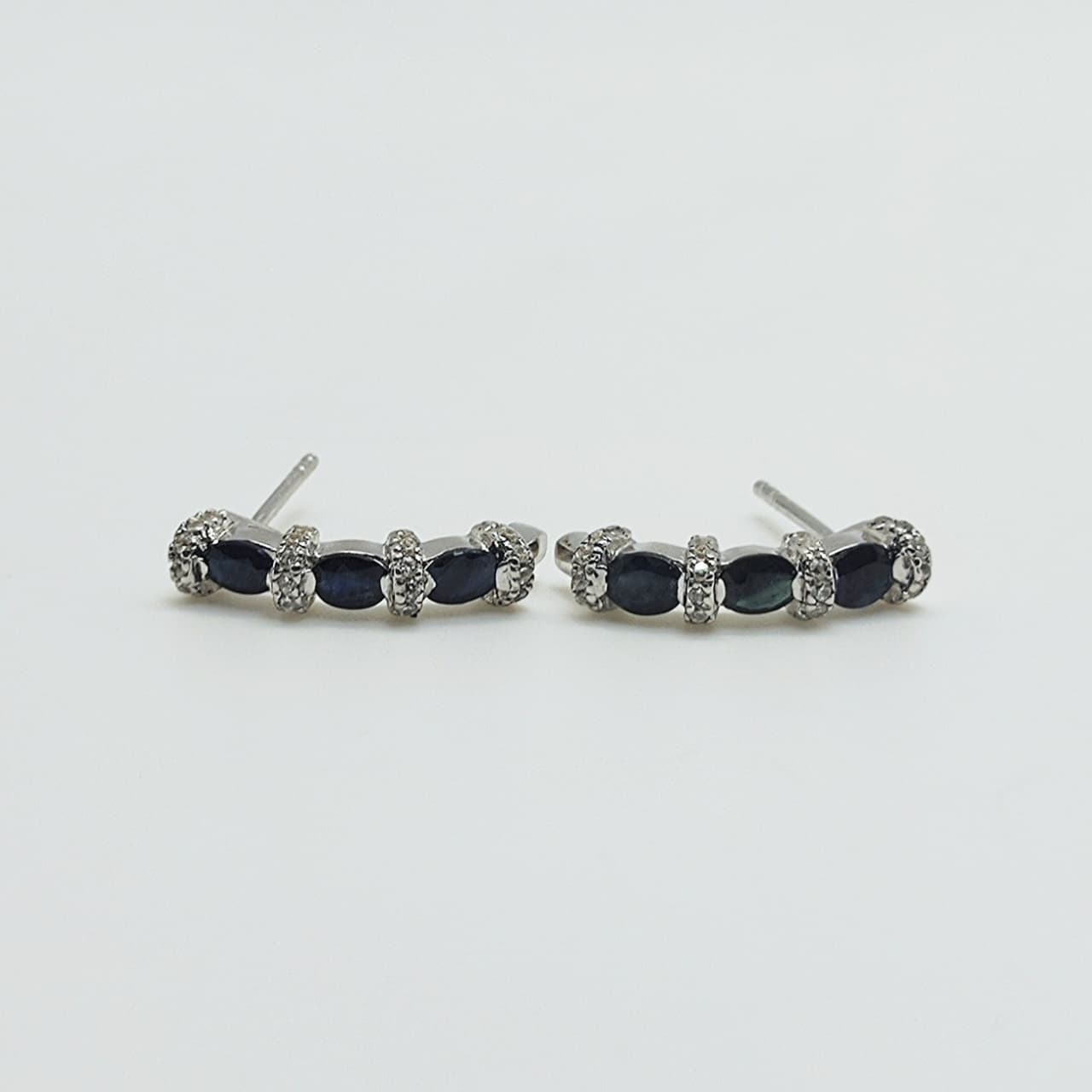 Aros Plata Rodinada Triple Zafiros Oval