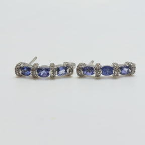 Aros Plata Rodinada Triple Tanzanitas Oval