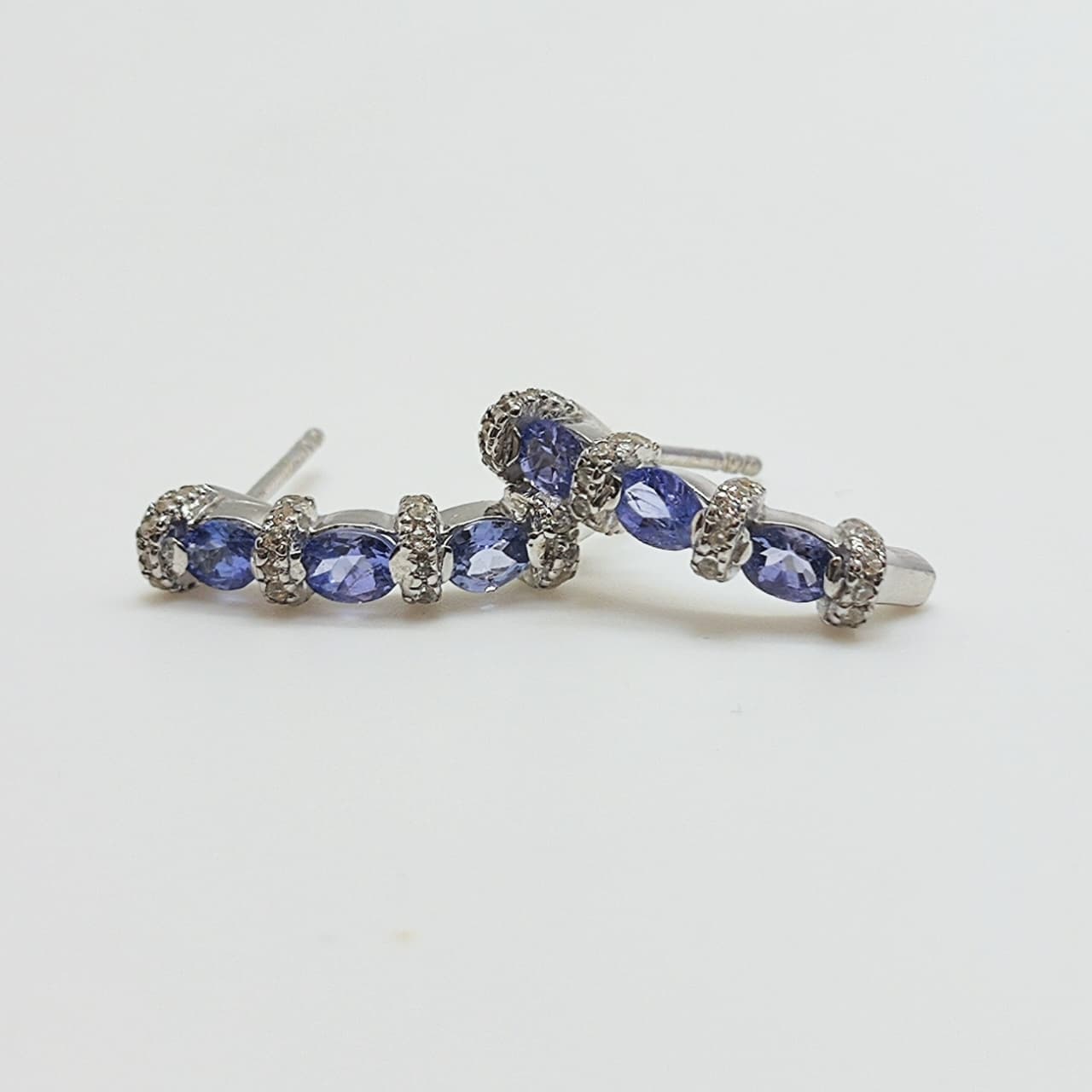 Aros Plata Rodinada Triple Tanzanitas Oval