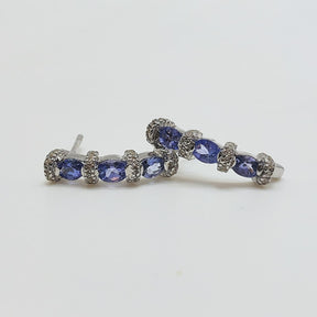 Aros Plata Rodinada Triple Tanzanitas Oval