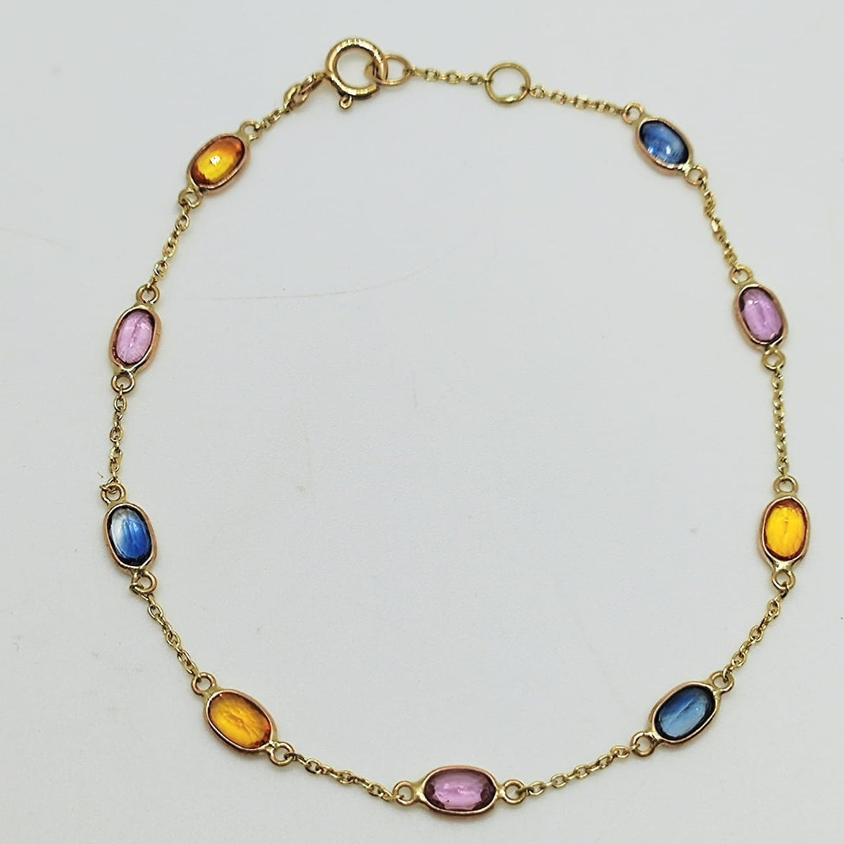 Pulsera Oro Amarillo Zafiros De Colores