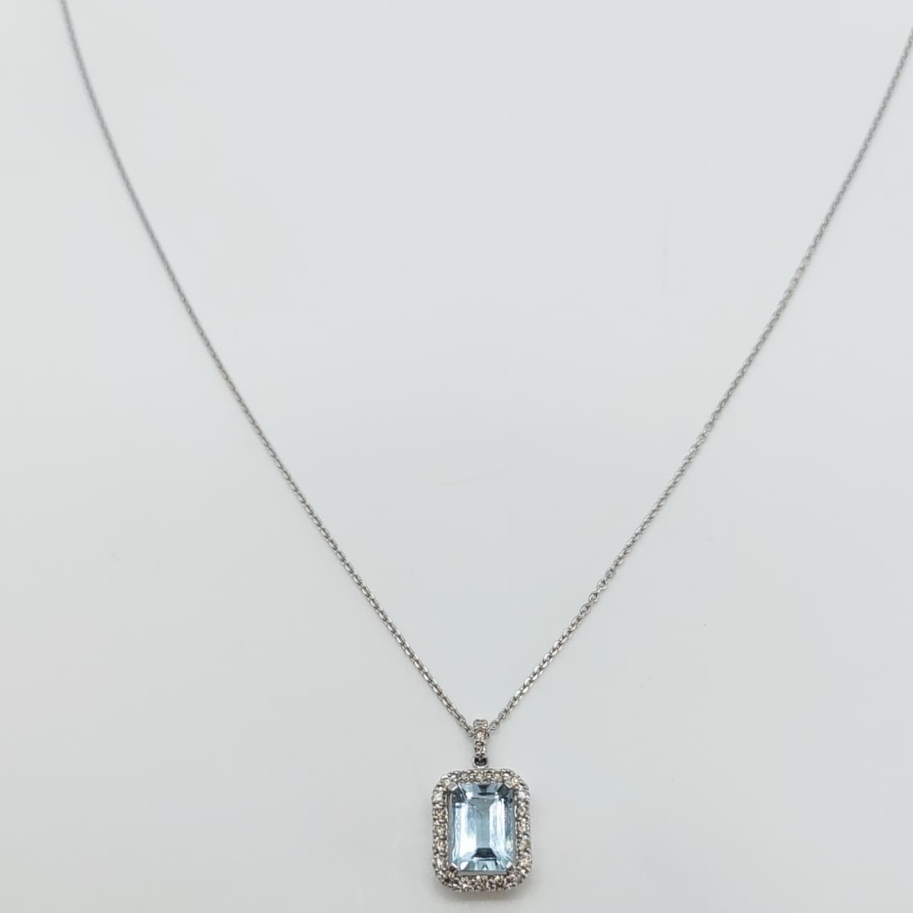 Collar Aguamarina Y Diamantes Oro Blanco 18K