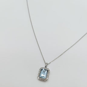 Collar Aguamarina Y Diamantes Oro Blanco 18K