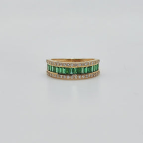 Anillo Esmeraldas Baguette Y Brillantes Oro Amarillo