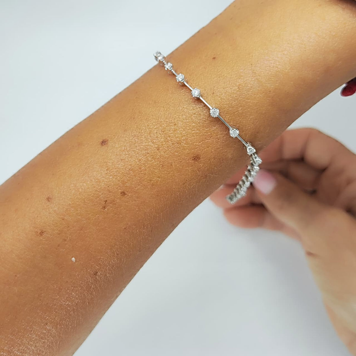 Pulsera Tennise Oro Blanco Y Brillantes