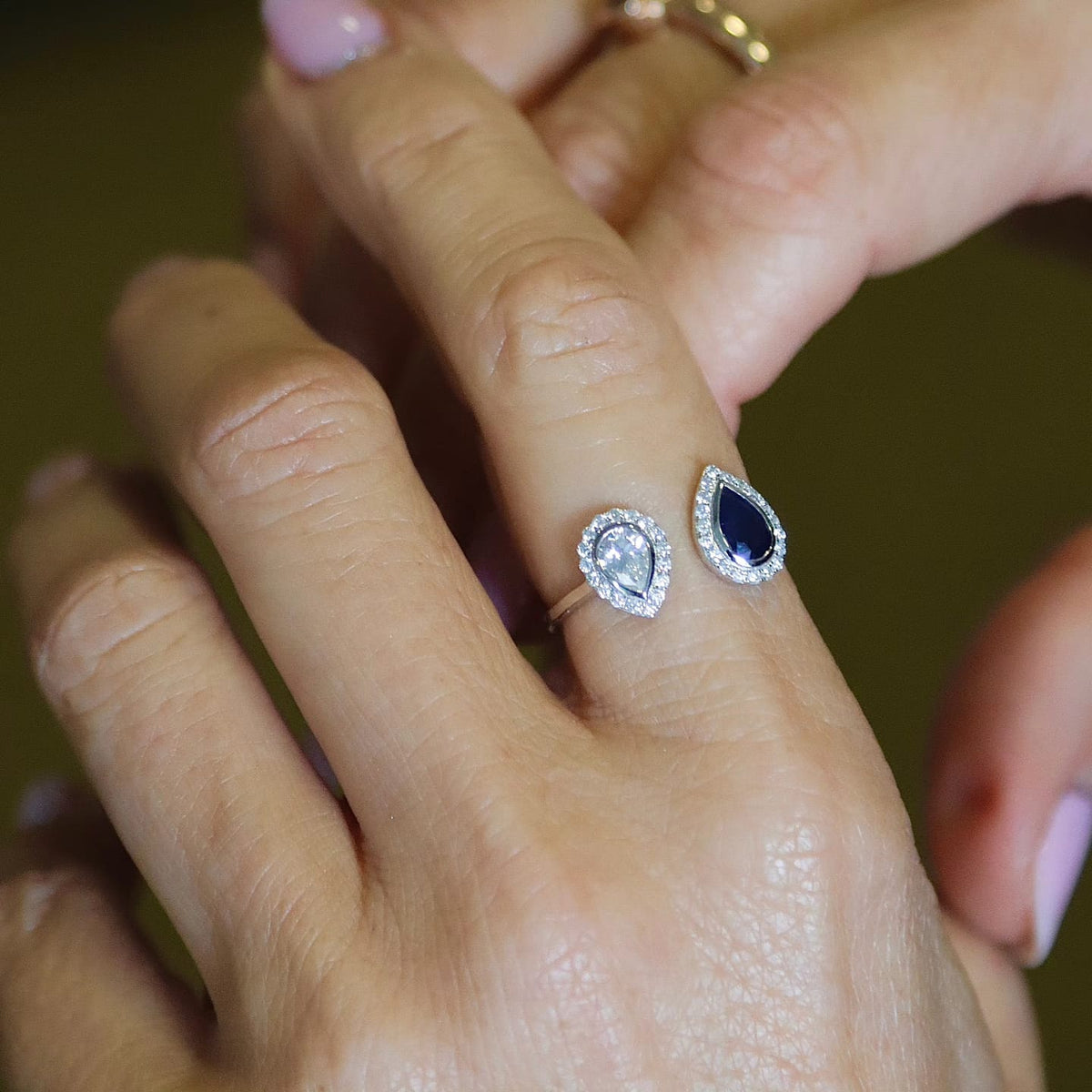 Anillo Tu Y Yo Zafiro Y Diamante
