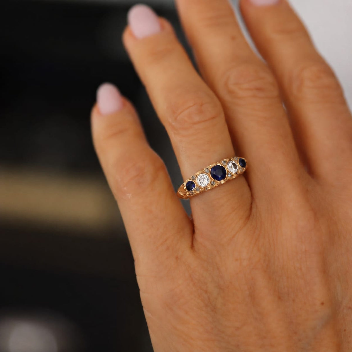 Anillo Vintage Zafiros Y Diamantes