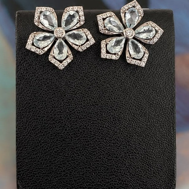 Aros Flor Aguamarina
