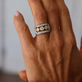 Anillo Placa Rectangular Bicolor