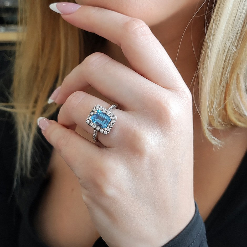 Anillo Plata Rodinada Topacio Rectangular