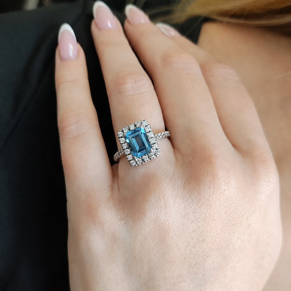 Anillo Plata Rodinada Topacio Rectangular