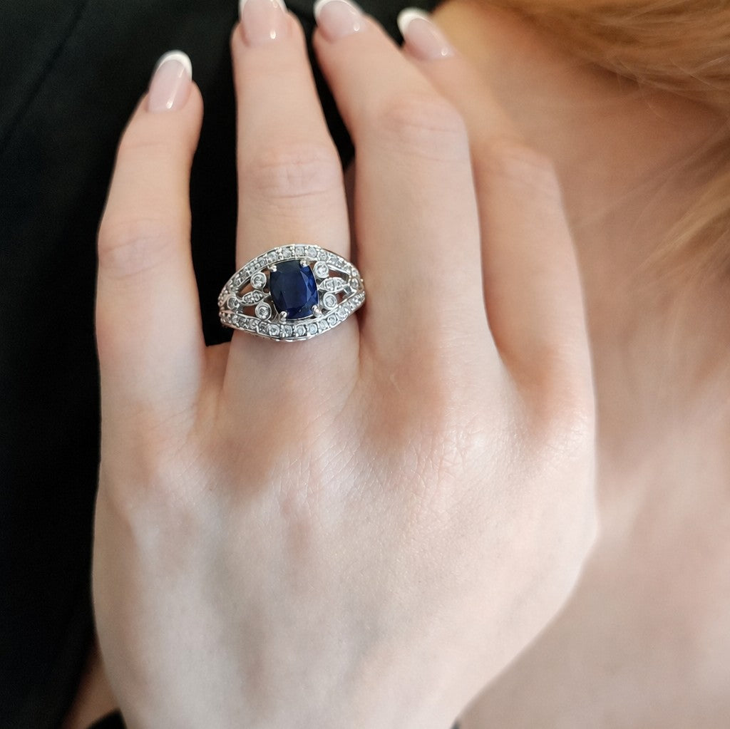 Anillo Plata Rodinada Zafiro Filigrana