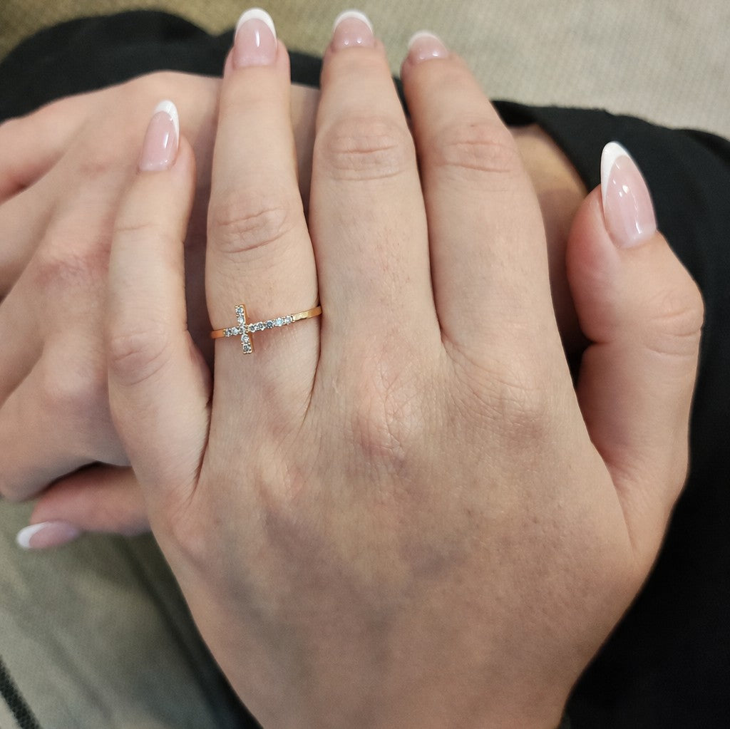 Anillo Cruz Oro Amarillo 18K
