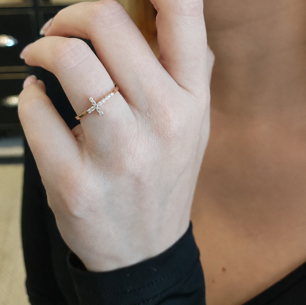Anillo Cruz Oro Amarillo 18K