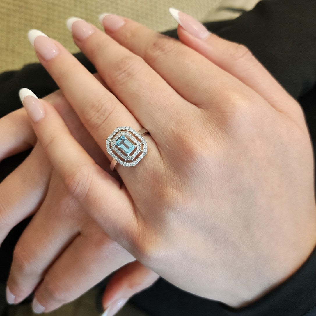 Anillo Aguamarina Rectangular