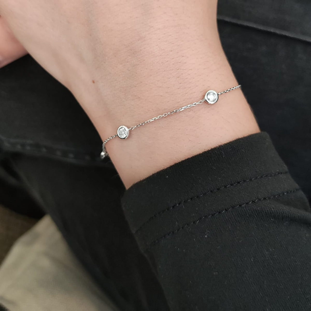 Pulsera Botón Oro Blanco 18K