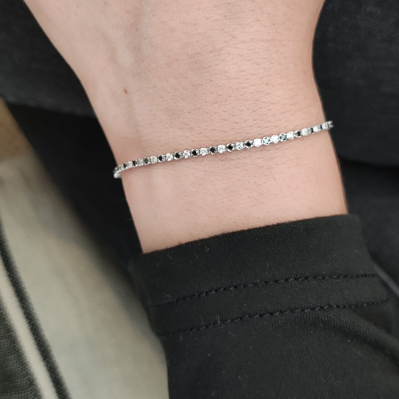 Pulsera Tennise Diamantes Blancos Y Negros