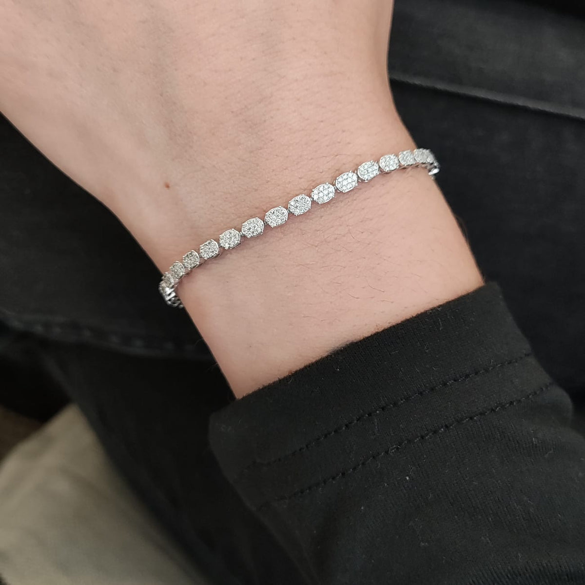 Pulsera Tennise Oval Oro Blanco 1 Quilate