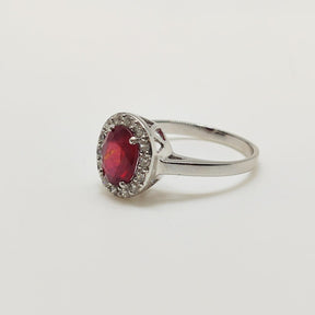 Anillo Rubí Oval Plata Rodinada