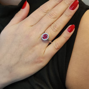 Anillo Rubí Oval Plata Rodinada