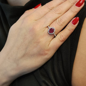 Anillo Rubí Oval Plata Rodinada Circones