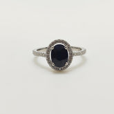 Anillo Zafiro Oval Plata Rodinada Circones