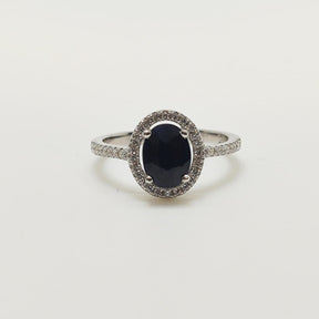 Anillo Zafiro Oval Plata Rodinada Circones