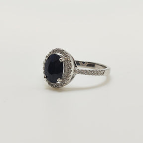 Anillo Zafiro Oval Plata Rodinada Circones