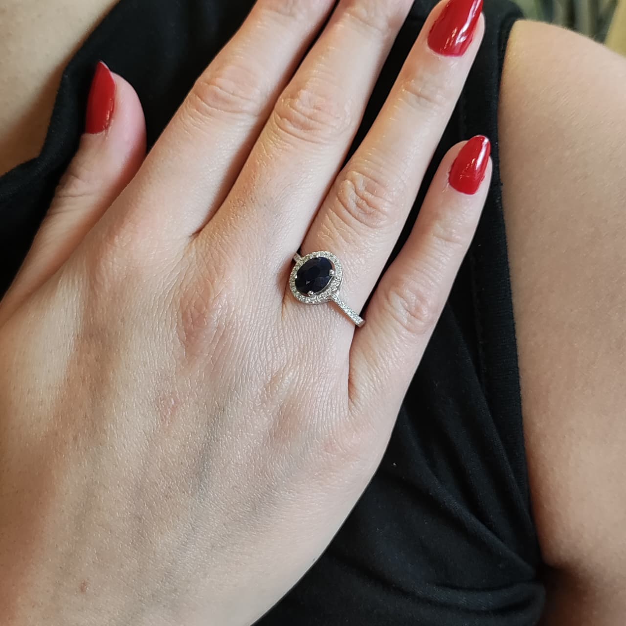 Anillo Zafiro Oval Plata Rodinada Circones