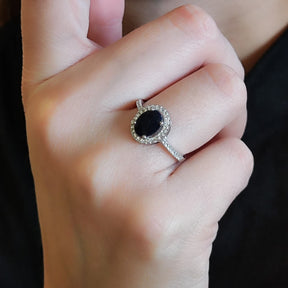 Anillo Zafiro Oval Plata Rodinada Circones