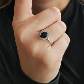 Anillo Zafiro Oval Plata Rodinada