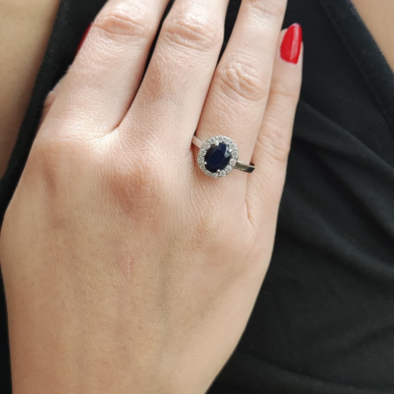 Anillo Zafiro Oval Plata Rodinada