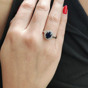 Anillo Zafiro Oval Plata Rodinada