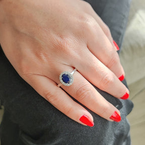 Anillo Zafiro Oval Plata Rodinada