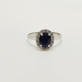 Anillo Zafiro Oval Plata Rodinada