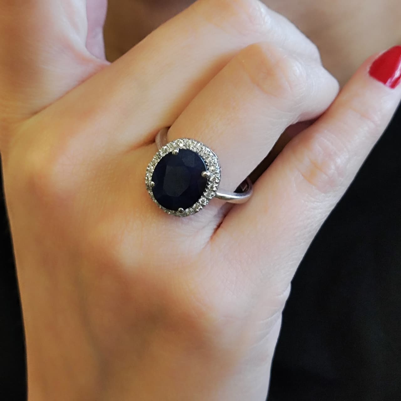 Maxi Anillo Zafiro Oval Plata Rodinada