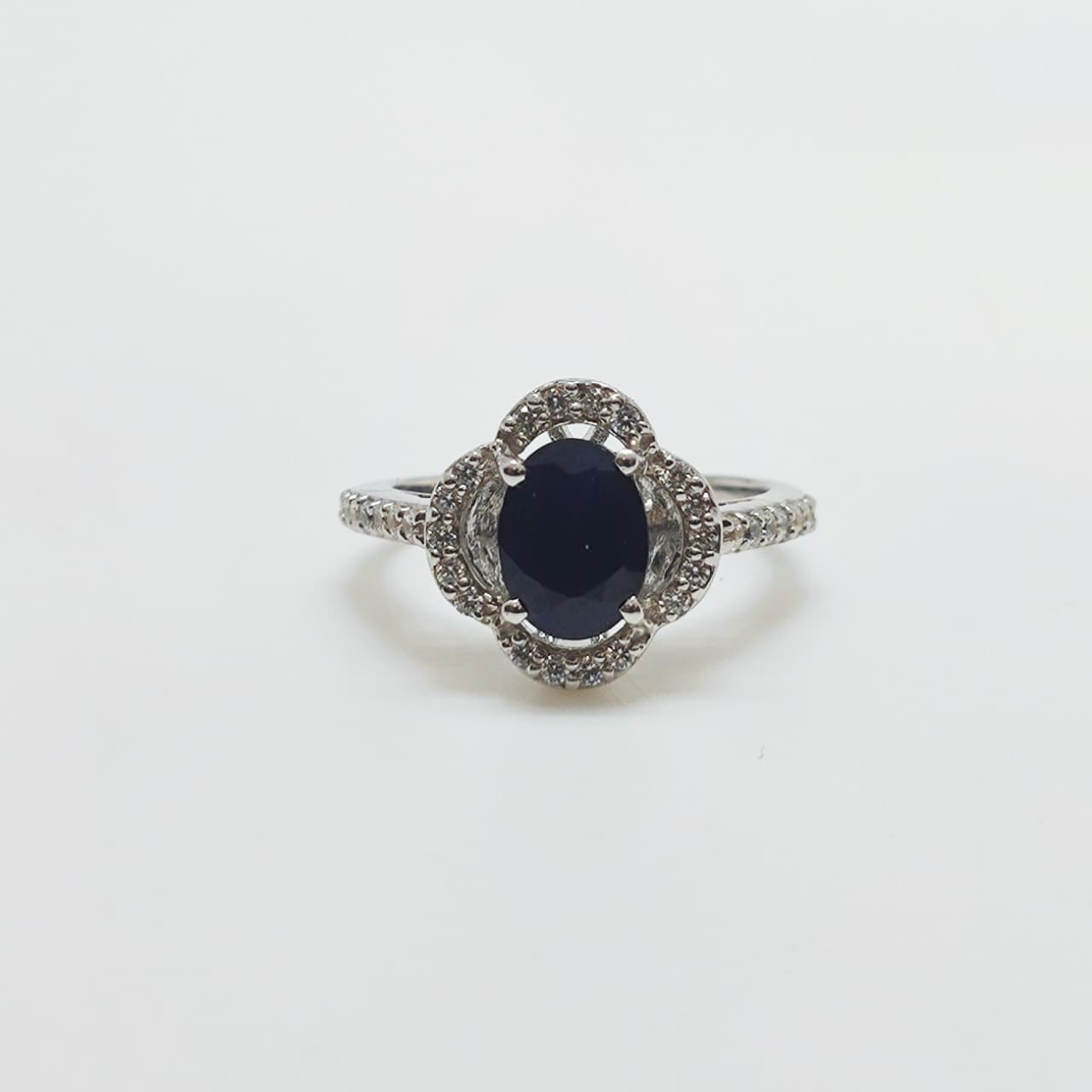 Anillo Roseta Oval Zafiro Plata Rodinada