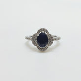 Anillo Roseta Oval Zafiro Plata Rodinada