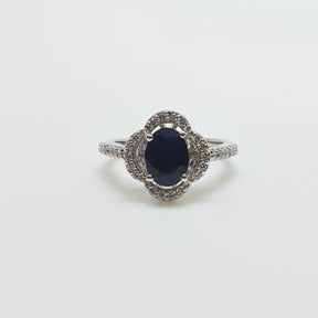 Anillo Roseta Oval Zafiro Plata Rodinada
